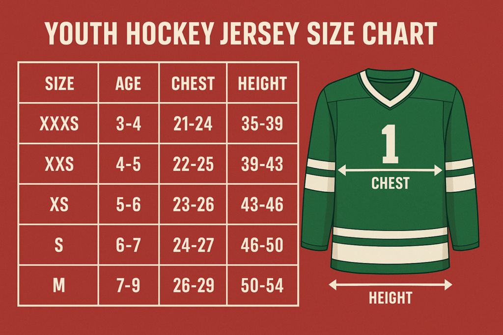 youth hockey jersey size chart