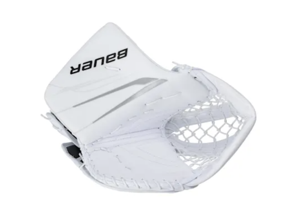 Bauer Vapor Hyperlite 2 goalie glove – white lightweight glove with large pocket and quick-closure design