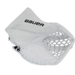 Bauer Supreme Mach goalie glove – white pro-level glove with stiff face and deep pocket for elite rebound control
